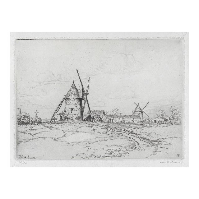Maurice Achener Windmill Etching For Sale