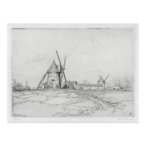 Maurice Achener Windmill Etching