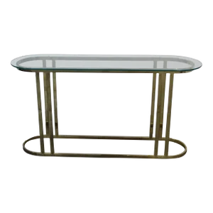 Mid Century Hollywood Regency Eliptical Brass Sofa/Hall/Console Table