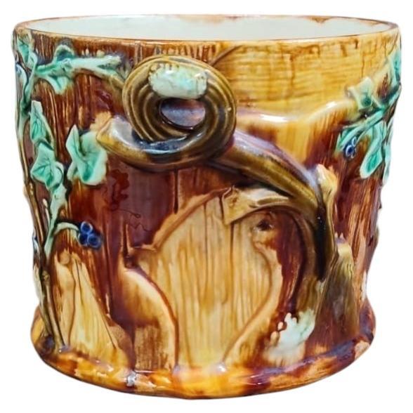 French Country Majolica Cache Pot With Leaves & Branches, Circa 1890 For Sale - Image 3 of 4