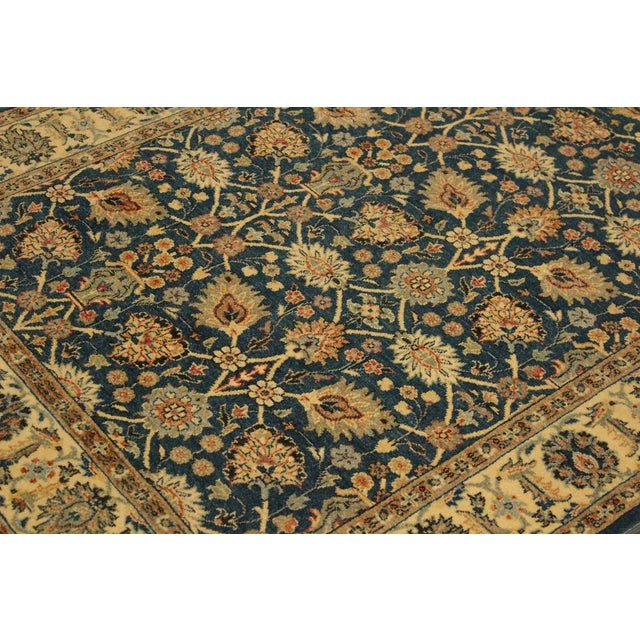 Textile 1980s Shabby Chic Teal/Ivory Turkish Hand-Knotted Rug -4'2 X 5'11 For Sale - Image 7 of 8