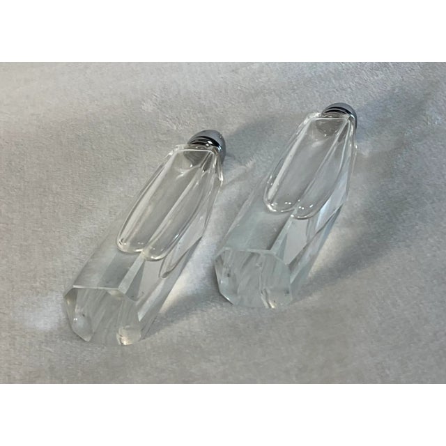1950s Mid-Century Art Deco Tall Cut Crystal Glass Salt & Pepper Shakers- a Pair For Sale - Image 4 of 12