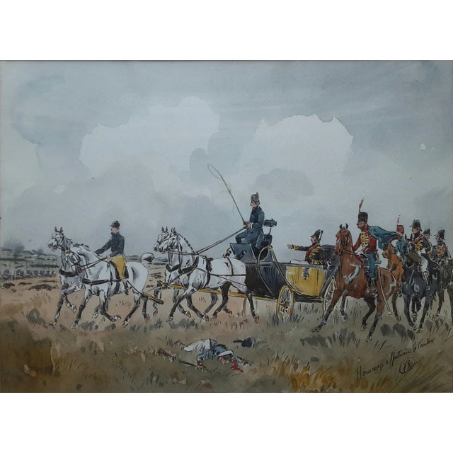 Antique Military Watercolor Painting For Sale