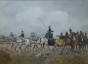 Antique Military Watercolor Painting
