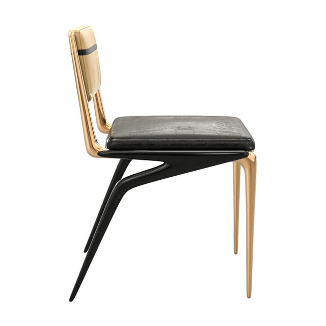 Art Deco "Martin" Chair, With Bronze & Stainless Steel, Tailor Made Leather For Sale - Image 3 of 8