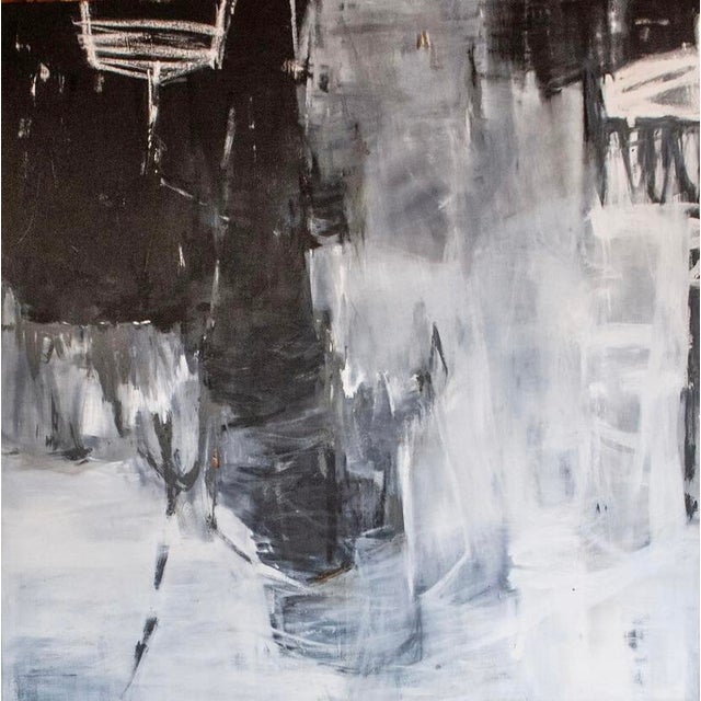 Late 20th Century Monumental Black and White Abstract Painting in Oil, by Dixie Purvis For Sale