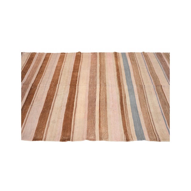 Striped Vintage Brown Kilim Rug - 4`8″ X 11`7″ Ft. For Sale - Image 4 of 6