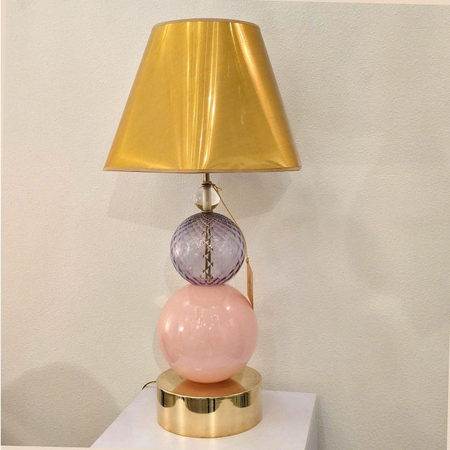 1980s Mid-Century Modern Pink Murano Glass Lamp For Sale - Image 4 of 9