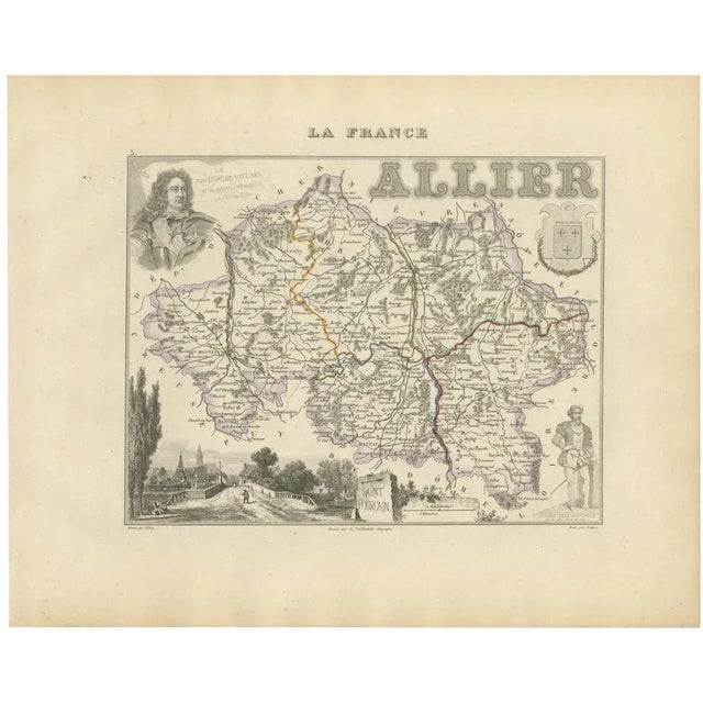Map of Allier France with Saint-Pourçain Wine Region by Vuillemin, 1800s For Sale - Image 10 of 10