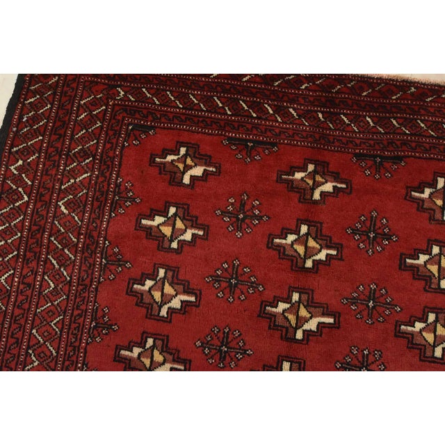 Turkmen Rug 4’3” X 6’1” Red Wool Vintage Tribal Hand-Knotted Carpet For Sale In Philadelphia - Image 6 of 12