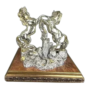 19th Century Large Sterling Silver 925 Clad Double Horse Sculpture
