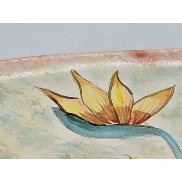Figurative Hand-Painted Triangular Plate With Orange and Yellow Lilies Signed by Artist For Sale - Image 3 of 9