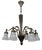Art Deco French Bronze and Frosted White Glass Six-Light Chandelier, 1930s For Sale