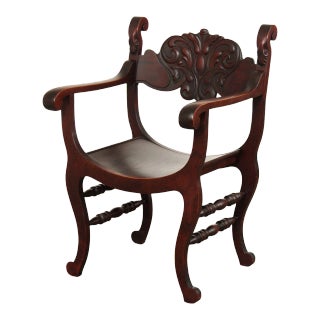 Antique Stomps-Burkhardt Carved Mahogany Saddle Hall Chair For Sale