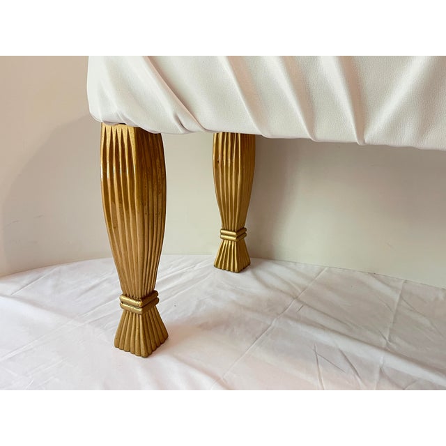 Large White Leather Gold Wood Bench For Sale - Image 10 of 12