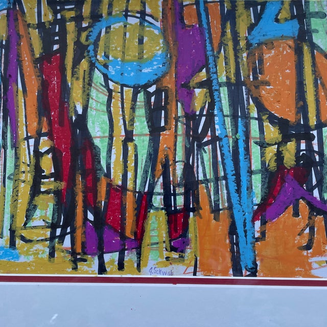 Beautiful appx 15x17” framed abstract original oil pastel on paper cubist painting. Vintage black frame and mat included....