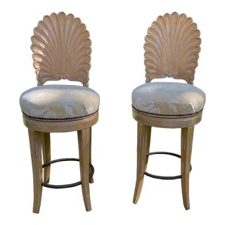 Vintage Italian Carved Grotto Shell Barstools - a Pair For Sale