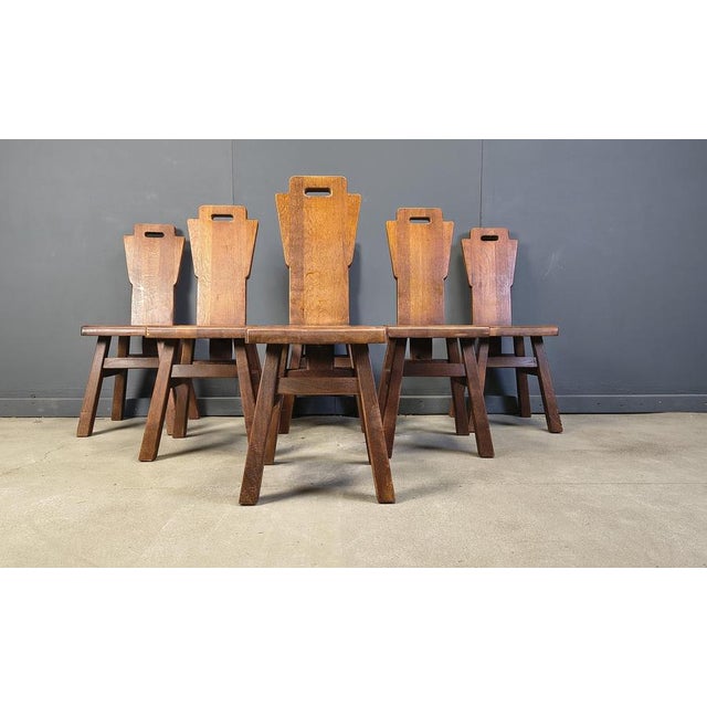 1970s Vintage Oak Brutalist Chairs, 1970s, Set of 6 For Sale - Image 5 of 12