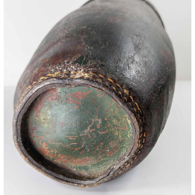 19th Century Rustic Farmhouse Green Painted Leather Fire Bucket For Sale - Image 10 of 10