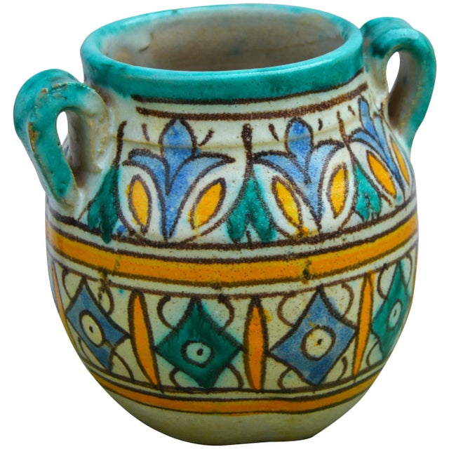Moroccan Moorish-Patterned Vase W/ Handles For Sale - Image 3 of 8