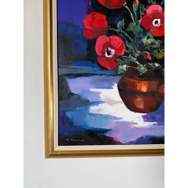 Red Bruno Perino “Coquelicots” (Amapolas) Still Life Oil on Canvas Painting, Framed For Sale - Image 8 of 11