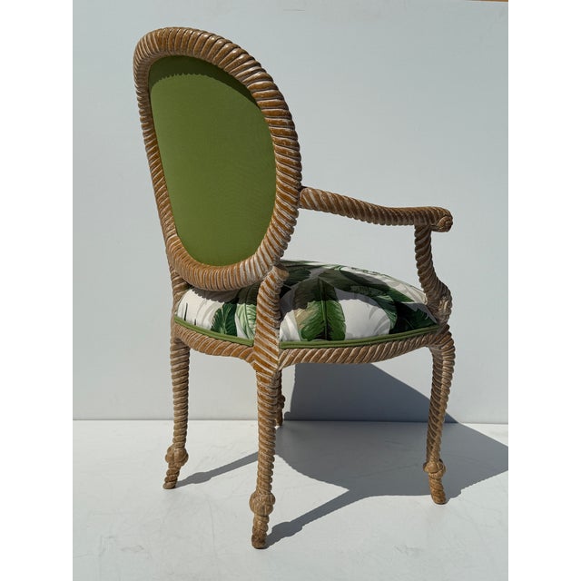 Bottle Green 1980s Pair of Faux Bois Tropical Regency Rope and Tassel Arm Chairs For Sale - Image 8 of 12