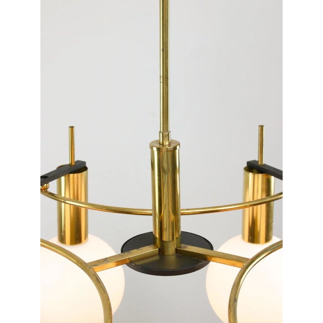 Mid-Century Modern Brass and Opaline Chandelier, Italy For Sale - Image 10 of 18