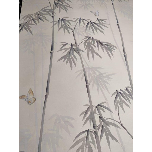 Beige Bamboo Chinoiserie Mural | 4-Panel Hand-Painted Wallpaper For Sale - Image 4 of 6