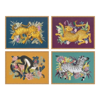 Fauna Set of 4 by Allison Cosmos in Gold Frame, XS Art Print For Sale