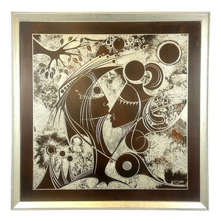 Figurative Silver Engraved Panel, 1978 For Sale
