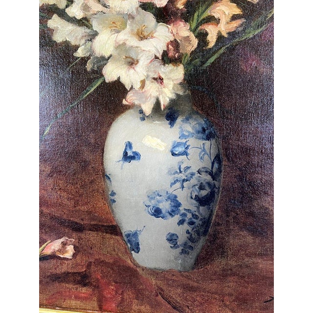 Aimé Perret, Still Life with Flowers, 1885, Oil Painting on Canvas, Framed For Sale - Image 11 of 12