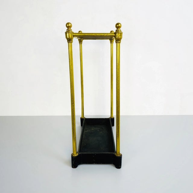 Black Mid-Century Italian Brass Umbrella Stand with Black Iron Base, 1950s For Sale - Image 8 of 11