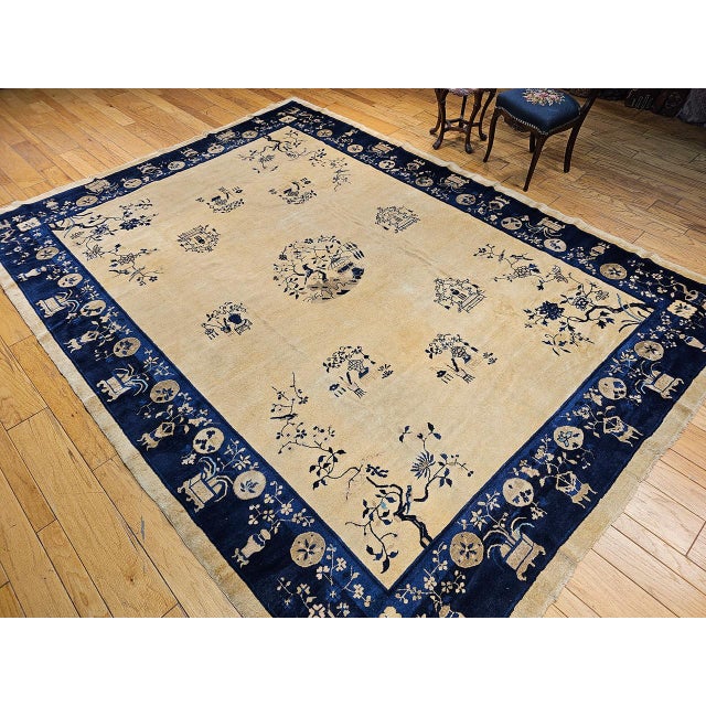 Antique Chinese Peking Rug, Hand-Knotted Wool Pile, Tan Field, 10' x 13' For Sale - Image 17 of 17