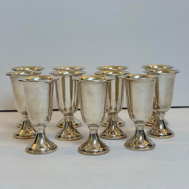 Metal 1940s Crown Sterling Weighted Silver Cordial Glasses - Set of 11 For Sale - Image 7 of 7