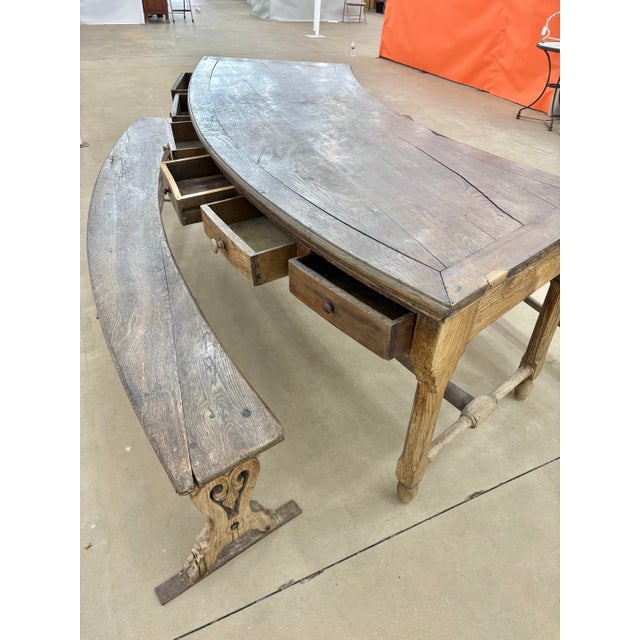 18th Century French Walnut Crescent Table and Two Benches For Sale - Image 4 of 12
