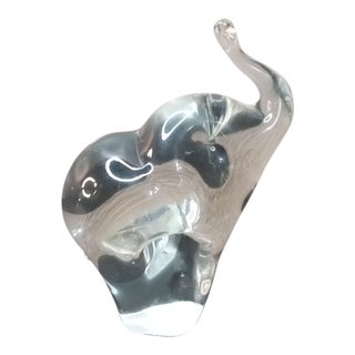 1980s Clear Trunk Up Elephant Paperweight For Sale