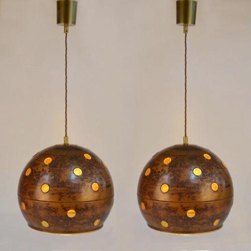 Copper and Amber Glass Pendant Lamps by Nanny Still for Raak, 1960s, Set of 2 For Sale - Image 11 of 12