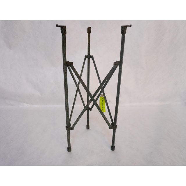Antique Metal Campaign Table on Tri-Pod Base With Glass Top For Sale - Image 10 of 11
