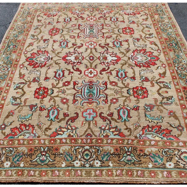 Vibrant All-Over Design Vintage Hand Knotted Turkish Oushak Rug in Red and Tan For Sale In Atlanta - Image 6 of 12