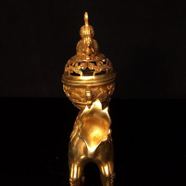 Gold Gilt Bronze Lion Incense Burner Censer With Openwork Lid For Sale - Image 8 of 9