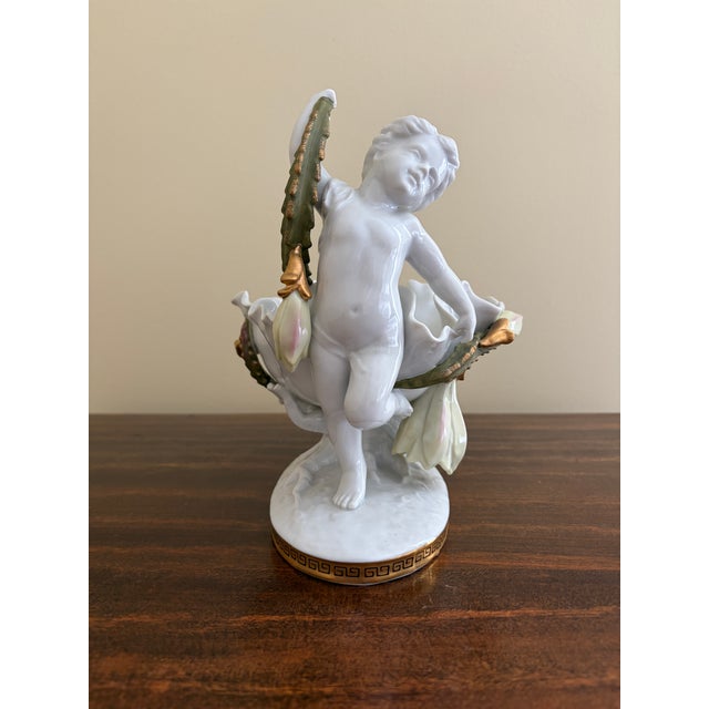 Neoclassical Porcelain Compotes With Putti & Gold Gilt Greek Key Border, Pair For Sale - Image 12 of 15