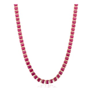 VRJewels Luxury 50.19 Ct Ruby & 3.06 Ct Diamond Tennis Necklace in 14k Yellow Gold For Sale