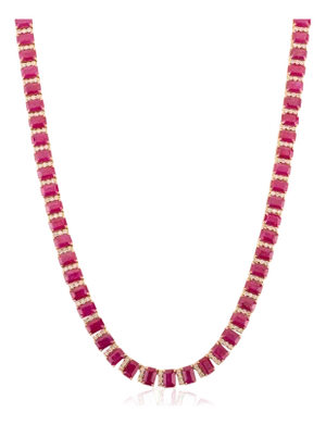 VRJewels Luxury 50.19 Ct Ruby & 3.06 Ct Diamond Tennis Necklace in 14k Yellow Gold