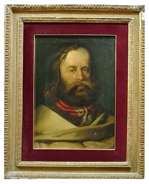 Portrait of Young Giuseppe Garibaldi - Original Oil on Canvas 19th Century 19th Century