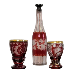 Antique Tiffany Glass Goblets & Decanter Bottle Set