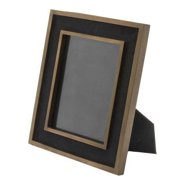Picture Frame 8x10” in Black Shagreen With Brass Details by Kifu Paris For Sale