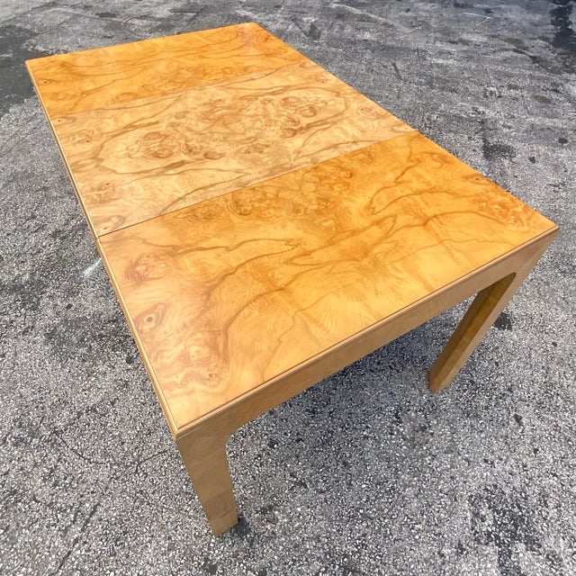 Camel 1980s Vintage Boho Henredon Burl Wood Extendable Game Table For Sale - Image 8 of 12