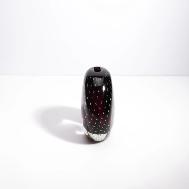 Modern Hand Blown Murano Vase in Amethyst With Bubbles For Sale - Image 3 of 8