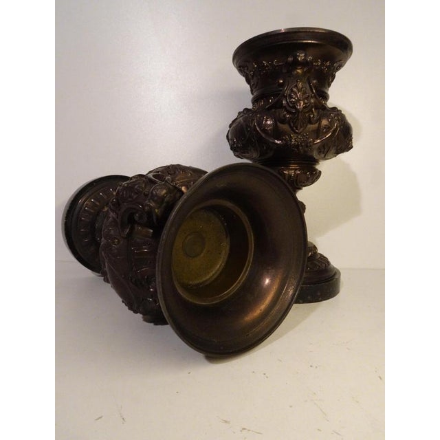 19th Century French Bronze & Cast Iron Medici Vases on Marble Bases, 1980s, Set of 2 For Sale - Image 12 of 16