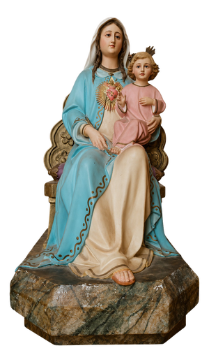 Polychrome Plaster Statue of Virgin of the Sacred Heart and Jesus, 19th Century
